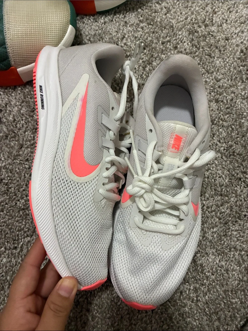 Nike Light Gray and Neon Pink Women's Running Sneakers